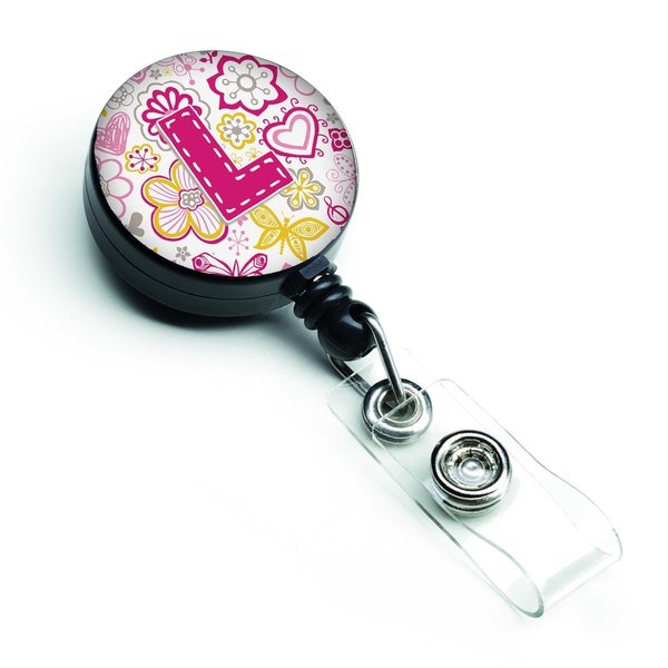 Carolines Treasures Letter L Flowers and Butterflies Pink Retractable Badge Reel CJ2005-LBR